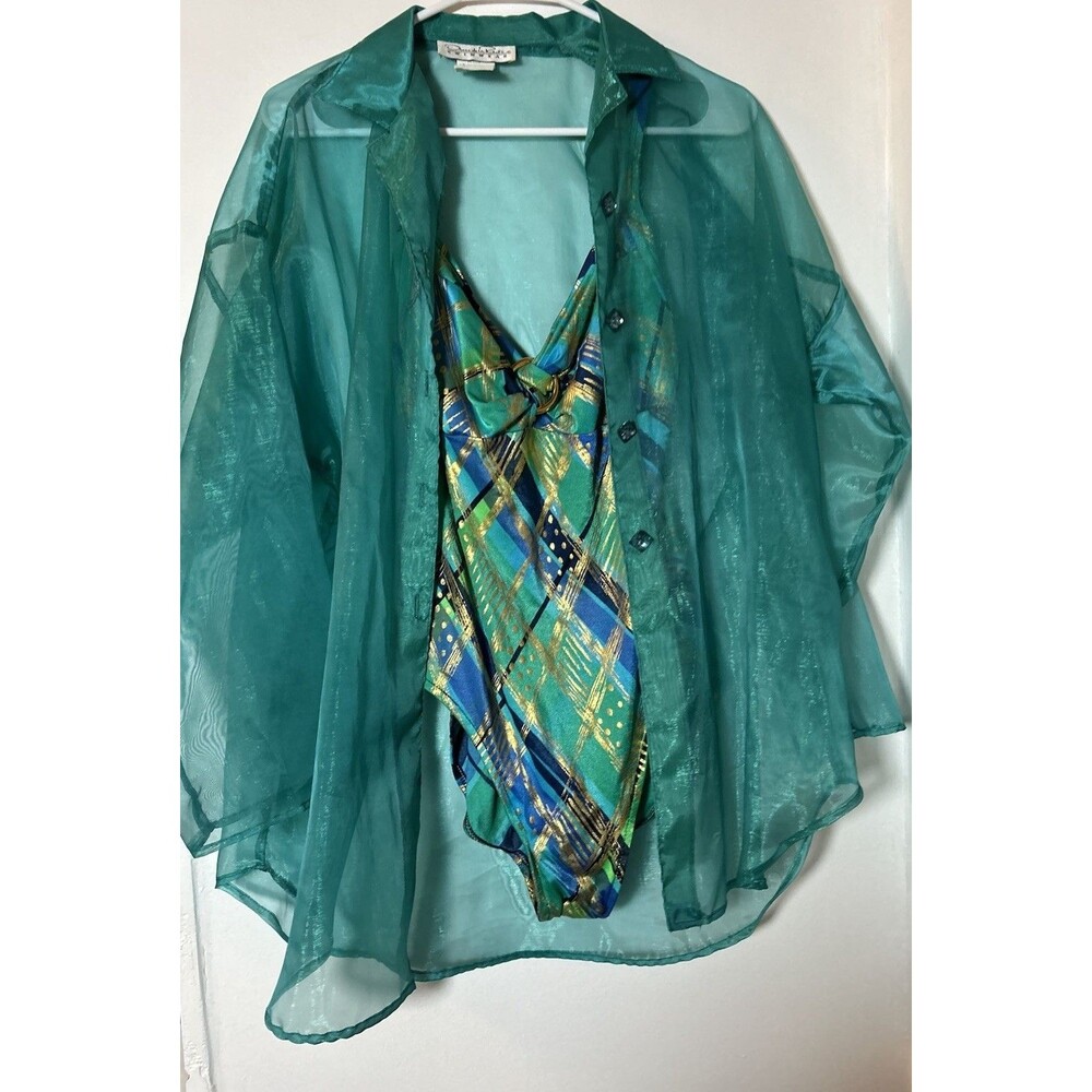 Fabulous Vintage Oscar De La Renta Swimsuit & Sheer Cover Up Women's SM Vibrant